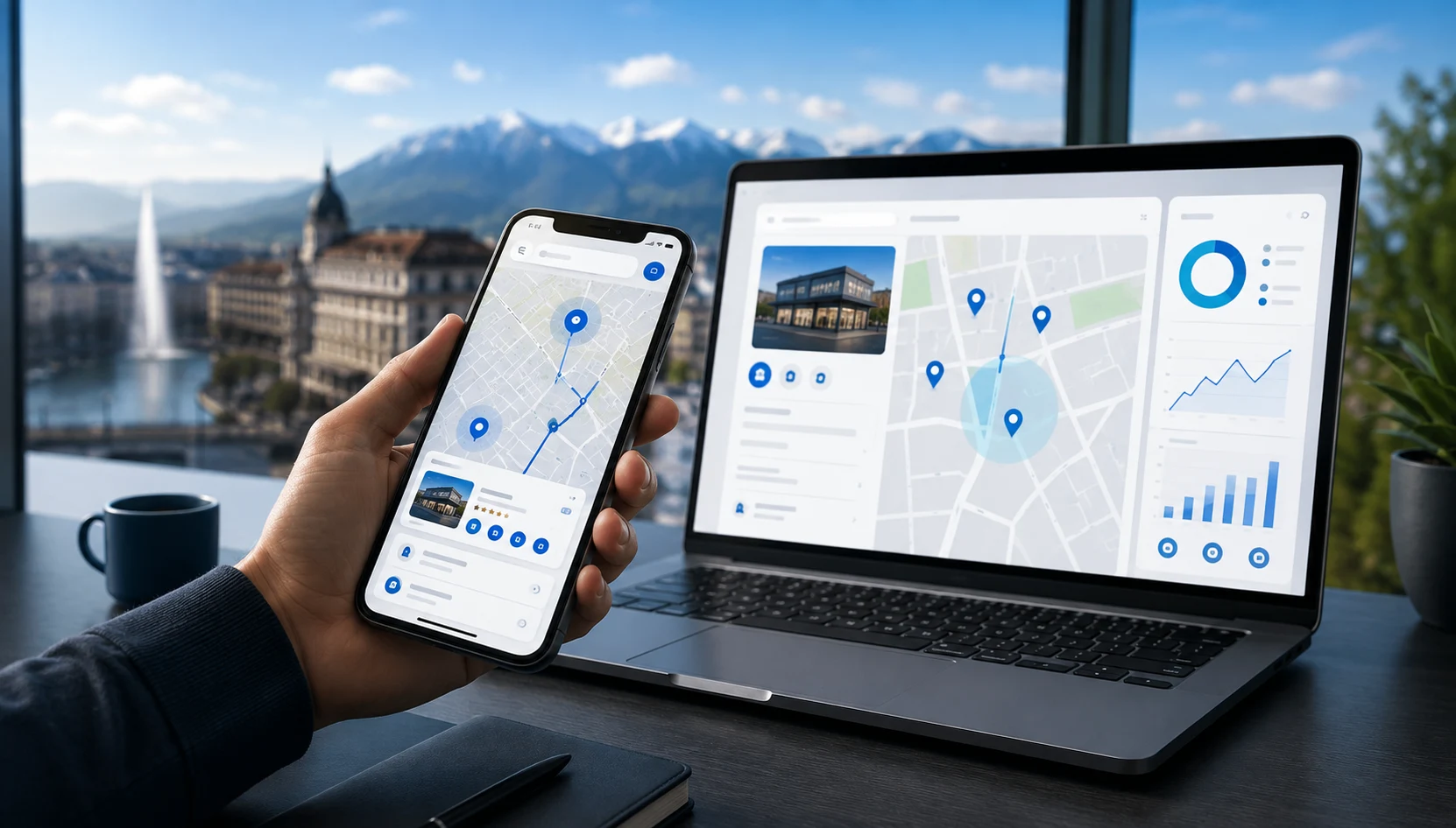 Recherche locale sur smartphone illustrant la visibilité d’une entreprise avec Google Business Profile.