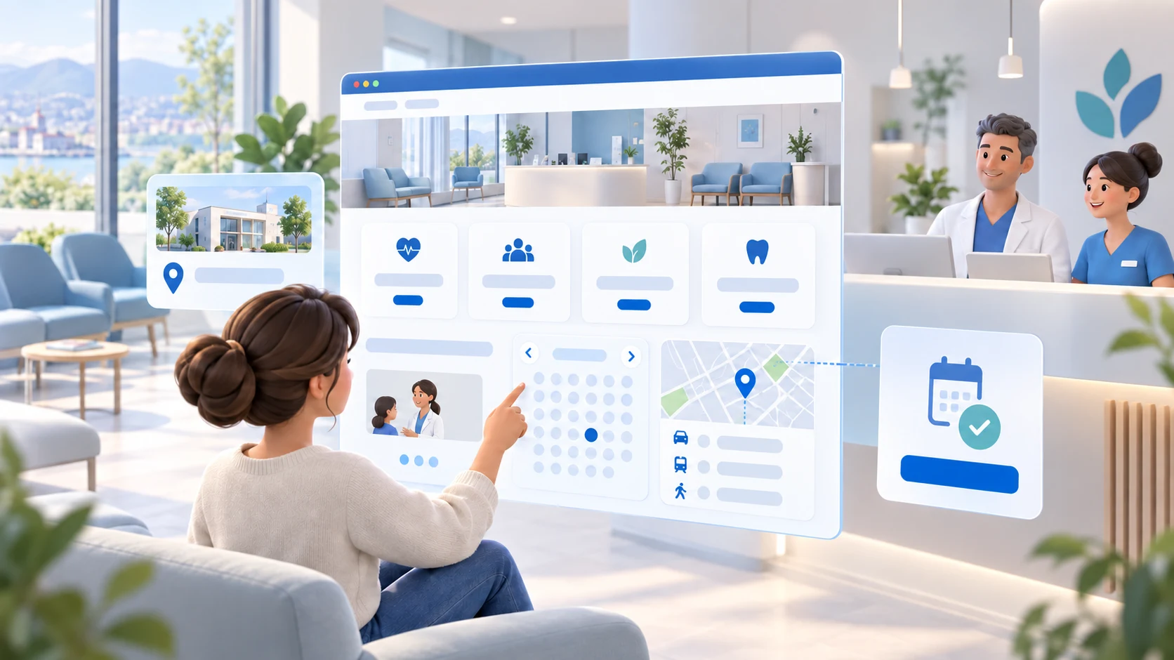 Patiente consultant le site internet d’un cabinet médical pour obtenir des informations et prendre rendez-vous.